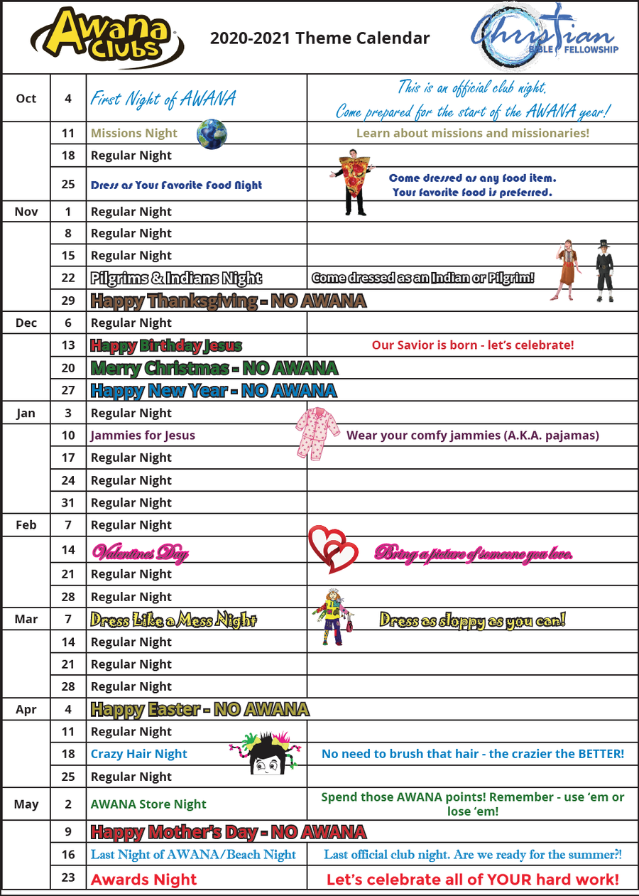 AWANA Calendar Schedule